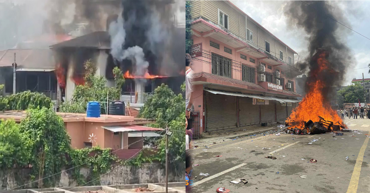 धनगढीमा कर्फ्युका बीच प्रदर्शन: पार्टी र सरकारी कार्यालयमा ताेडफोड र आगजनी